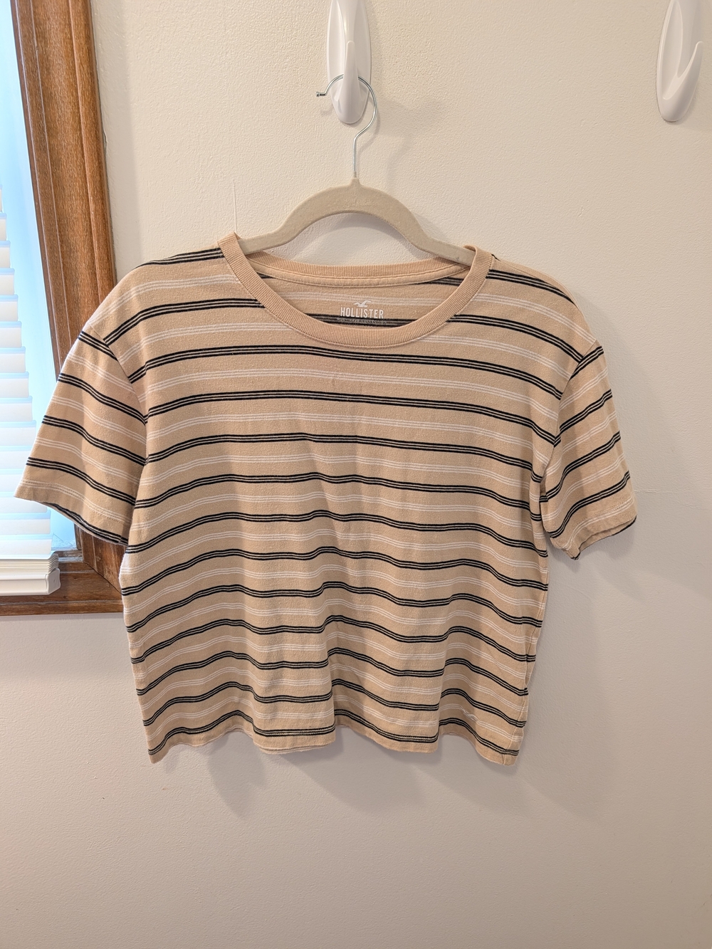 Hollister Beige Striped Crewneck Tee